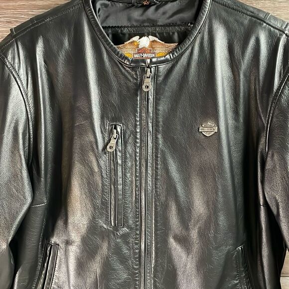 Harley Davidson Womens Leather Motorcycle Jacket Embroidered Logo Size XL Vtg - Picture 4 of 16